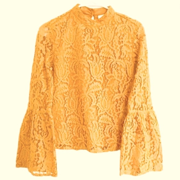 VILA Tops - VILA Yellow Lace Long Bell Sleeve Blouse M NWOT